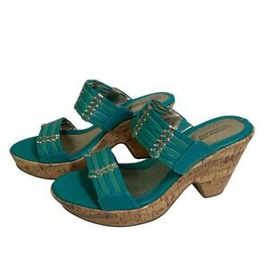 CROFT & BARROW Sandal 8M Margie Teal Cork Wedge Teal Sole Sensibility Boho Woven